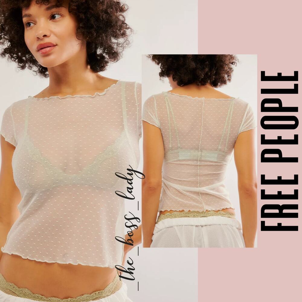 Free People top XS mesh baby tee polka dots shirt